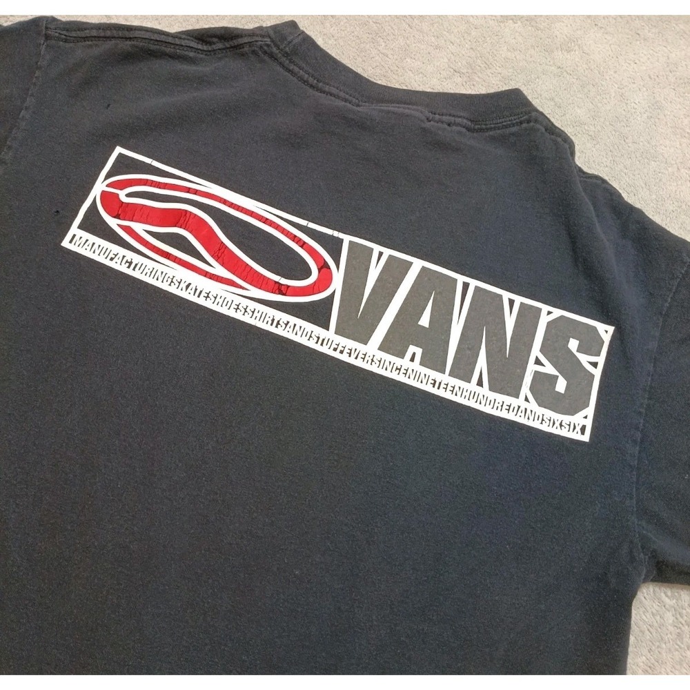 Vtg USA Made Vans Skateboard Logo Black T shirt Size M Skate Shoe 90s y2k Rare.